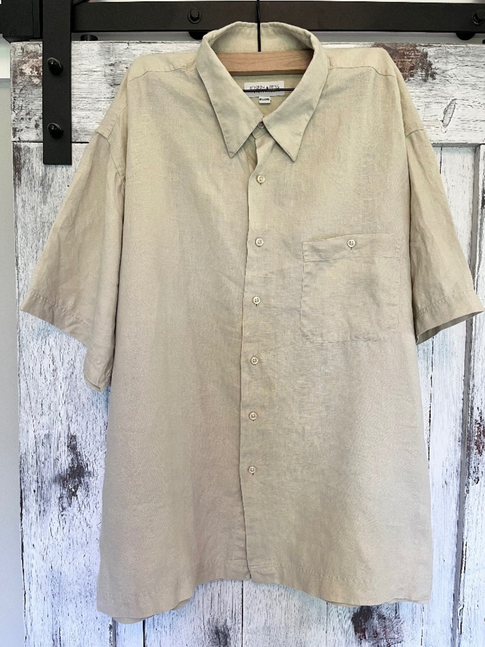 Joseph & Feiss International-Men's Sand Color Linen Button Down Shirt-Size XXL